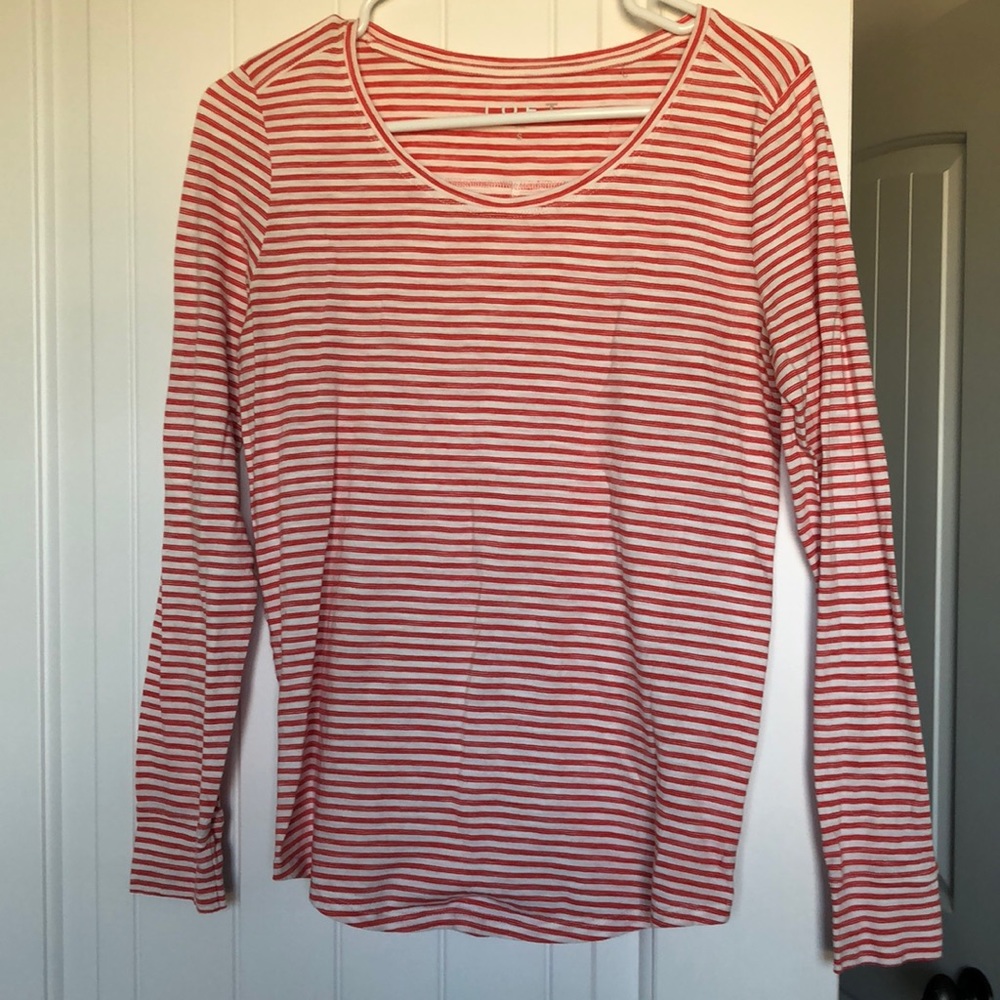 Loft‎ Top Women's Size Small Orange White Stripes Long Sleeve